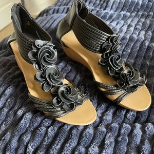 Black Spiral Embellished Sandals with Flat Sole